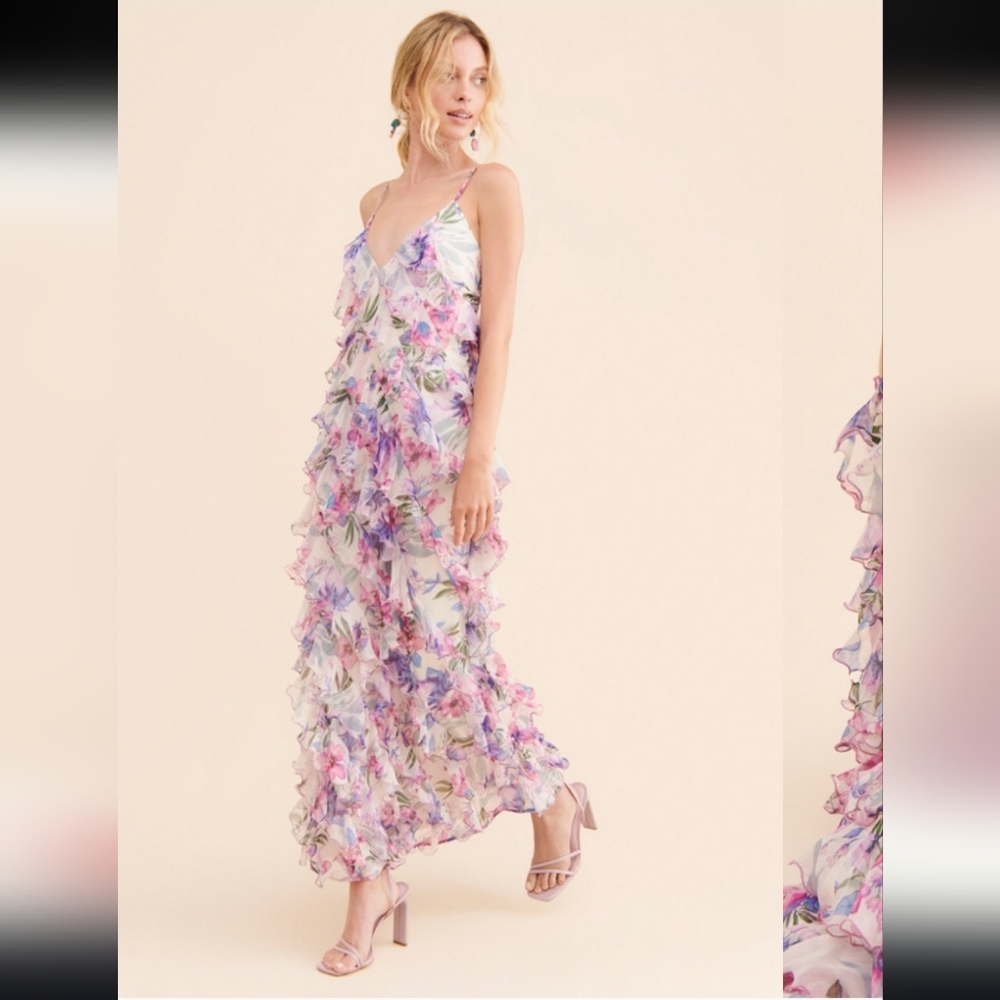 Let Me Be Jia Floral Ruffle Tiered Maxi Dress - Pink & Lavender - Picture 2 of 16